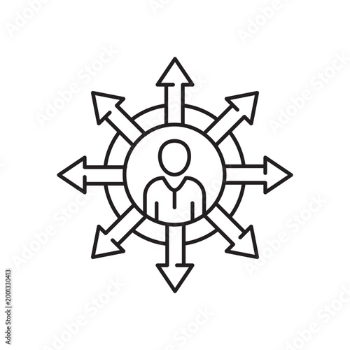 Gear Logo Icon Design Vector man best decision icon, making right choice, business direction crossroad, person in confuse, thin line symbol on white background - editable stroke vector illustration