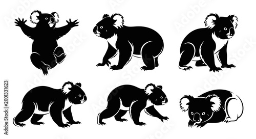 Set of Koala Bear Silhouettes in Various Poses