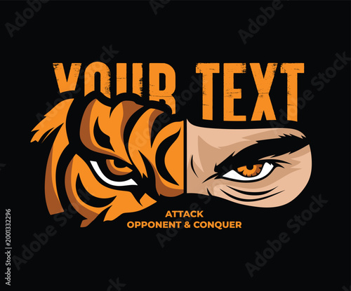 vector illustration of a tiger and man ultras casual football fans sticker logo with black background