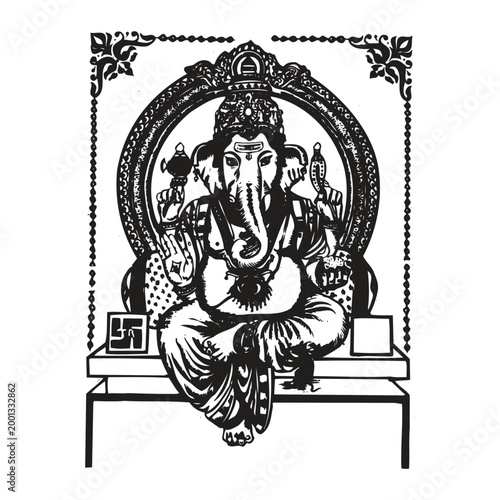 Lord Dattatreya, the syncretic deity who embodies the Trimurti (Brahma, Vishnu, and Shiva) Lord Dattatreya with Cow and Four Dogs Illustration