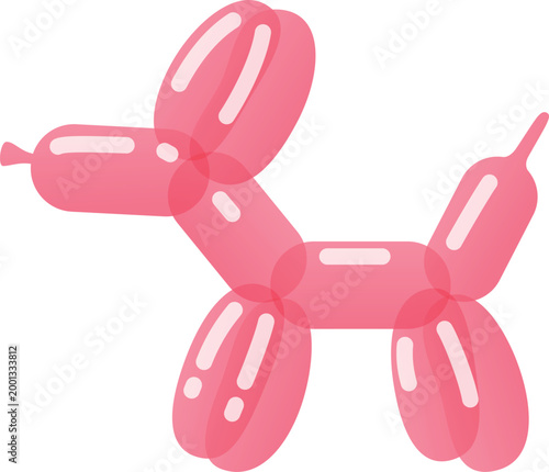 A pink balloon dog figurine with tied ears, tail and paws