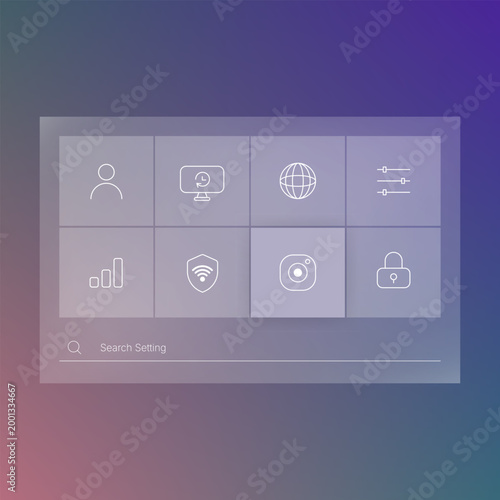 Modern settings dashboard interface with icons and search bar