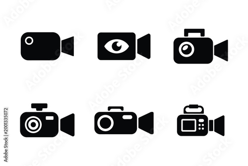 Video camera icon set in minimal silhouette style