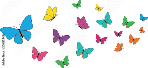 Foto Colorful Butterfly Illustration with Various Colors and Styles Flying in a Group