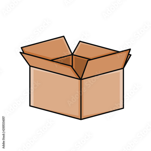 cardboard box open simple outline filled flat icon illustration