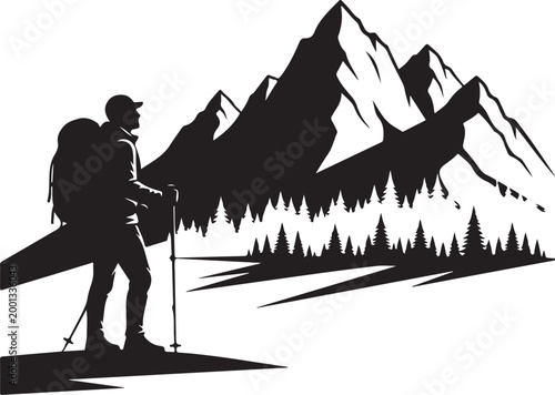 Hiking silhouette, mountain climber icon, trekking vector, outdoor adventure graphics