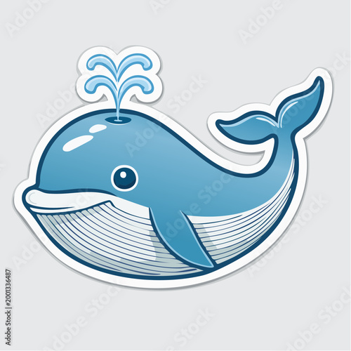 Cute cartoon blue whale spouting water