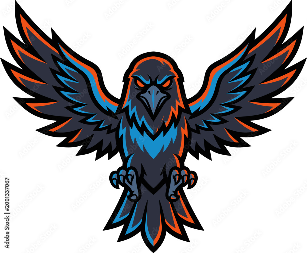 Fototapeta premium Majestic Crow Mascot Graphic - Fierce Bird of Prey Illustration