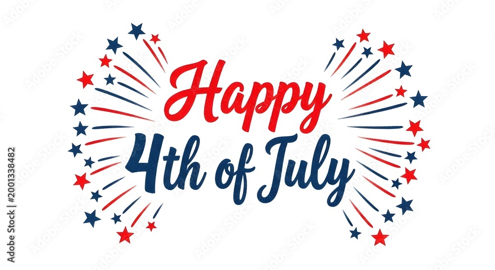 Obraz premium Happy 4th of july text with patriotic fireworks and stars