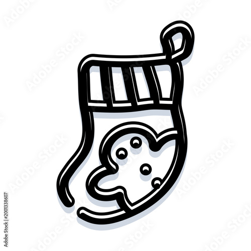 Bild auf Leinwand Christmas stocking outline icon hanging on a wall, filled with wrapped presents
