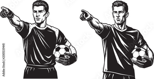 Soccer referees signaling a call on the field with line judge black and white fair play official direction illustration competition athletic activity decision sportsmanship championship