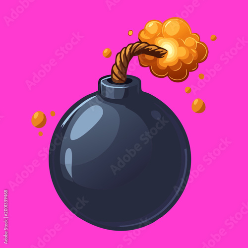Obraz na płótnie Black explosive bomb with burning fuse and smoke for demolition or combat trap i