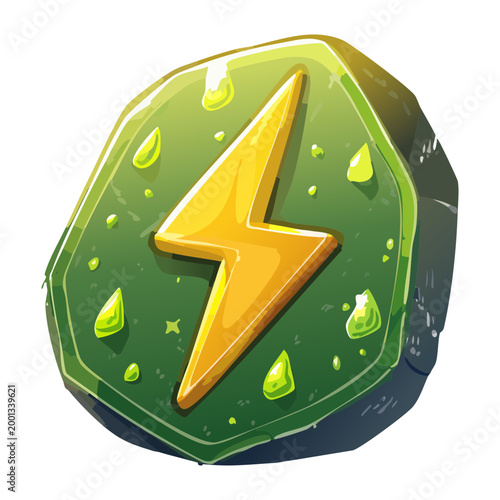 Foto Green lightning crystal gem with moss and magic energy for earth shaman or storm