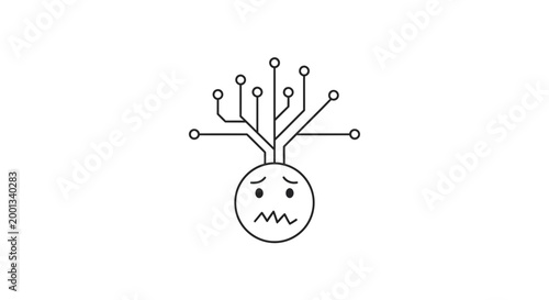 Stress, anxiety, frustrated face with neurons, mental health concept, vector icon