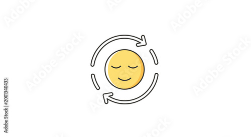 Smiling face with circular arrows, happiness cycle, positive emotion icon, vector symbol
