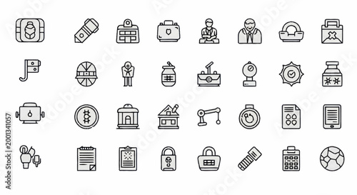 Collection of business and technology icons.