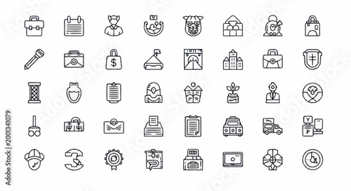 Various business and technology icons.