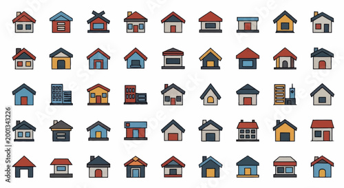 Foto Colorful cartoon house icons set.