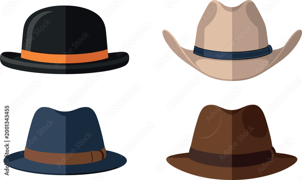 Αυτοκόλλητο Hat Collection Illustration Featuring Fedora, Cowboy, and Classic Styles for Fas