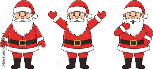 Set of Santa Claus Characters in Different Poses with a Christmas Outfit and Beard