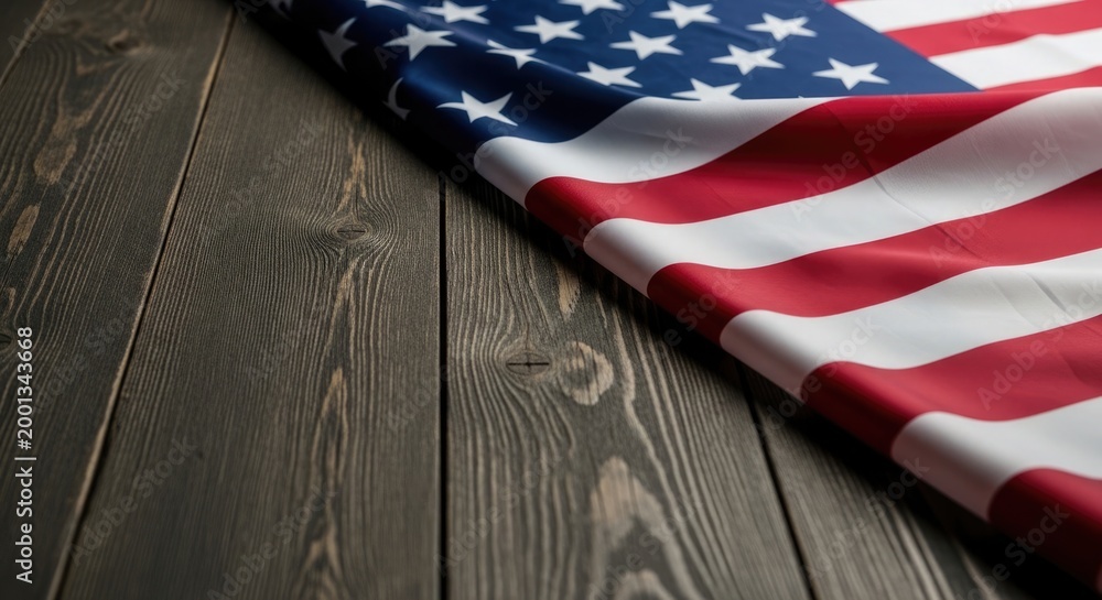 Obraz premium Celebrating independence day american flag on wooden surface patriotic 4th of july imagery