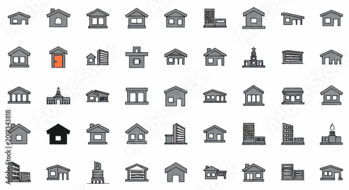 Foto Collection of diverse building icons representing various architectural styles