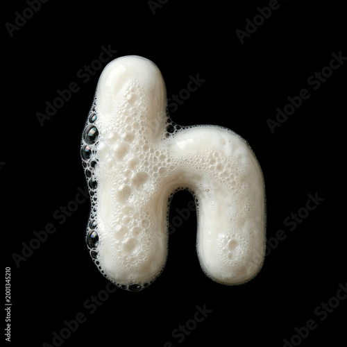 Solid soap with bubbles and foam letter H - Small creative font isolated on black background. Perfect alphabet for creative illustrations related to beauty, hygiene, purity...