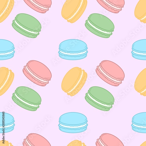 Seamless pattern of cute macarons cookies sweet food illustrations.