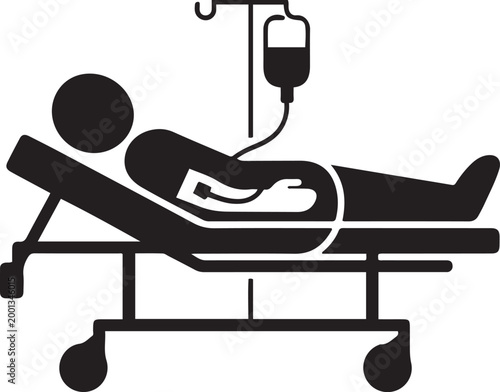 donor lies on a gurney and blood transfusions illustration icon. Medicine icon. Element Patient silhouette icon. logo Vector Black silhouettes