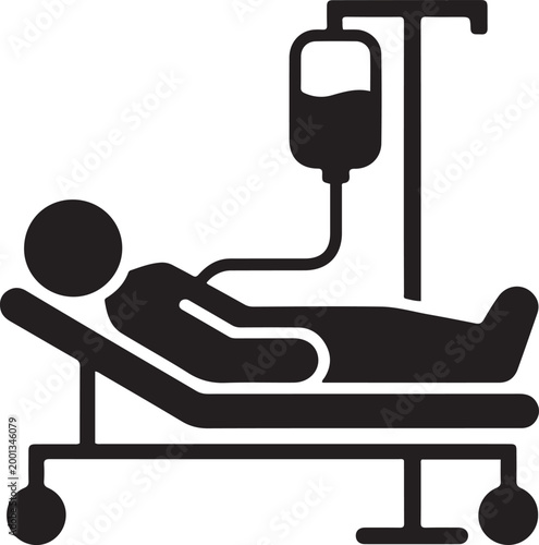 donor lies on a gurney and blood transfusions illustration icon. Medicine icon. Element Patient silhouette icon. logo Vector Black silhouettes