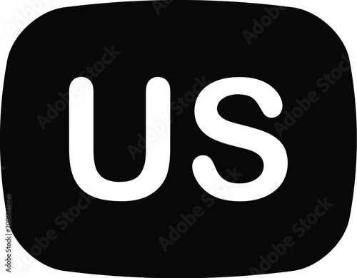 US letters in black on rounded square background with transparent effect for country code identification