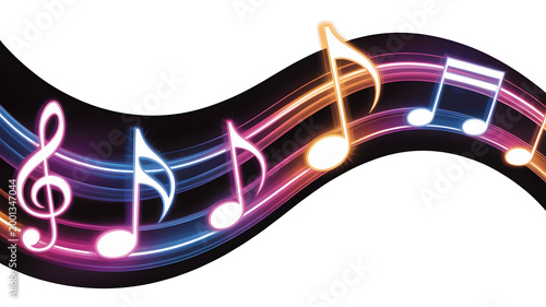 Musical Notes Flowing on Neon Wave Abstract Background Vibrant Colors Music Concept