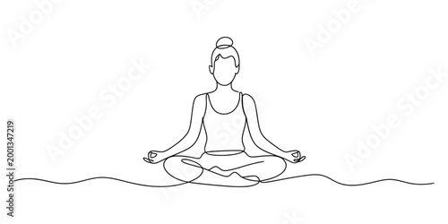 Woman doing yoga meditation in a simple line art style