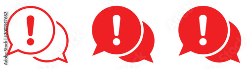 Exclamation mark chat icon, warning speech bubble sign, important message symbol vector