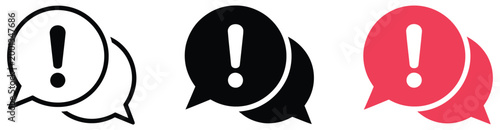 Exclamation mark chat icon, warning speech bubble sign, important message symbol