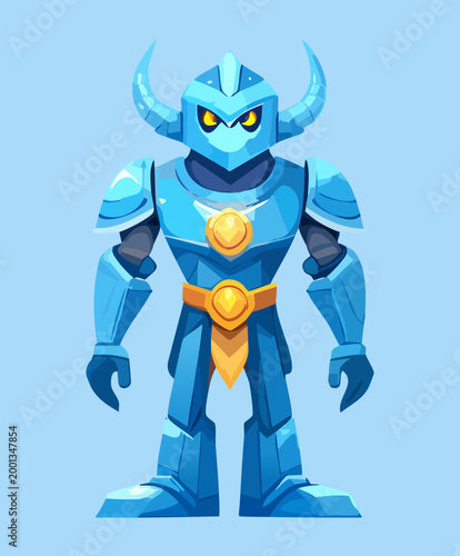 Cuadro en lienzo Blue armored warrior character for fantasy action game hero and mythical soldier