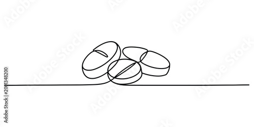 Continuous line drawing of medical pills and tablets