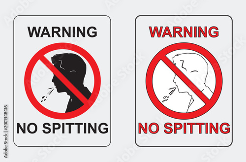 A "No Spitting" warning sign vector is a graphic designed for public safety and hygiene, typically featuring a black silhouette of a person spitting, overlaid with a bold red prohibition.