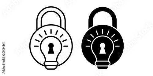 Idea Protection Security Padlock Icon With Lightbulb Symbol Privacy Concept Black And White Minimal Style