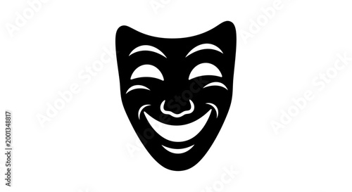 A black comedy and tragedy mask on a white background
