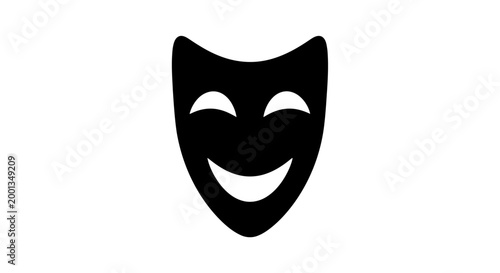 A black comedy and tragedy theater mask on a white background