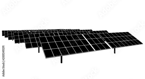 A row of solar panels on a white background
