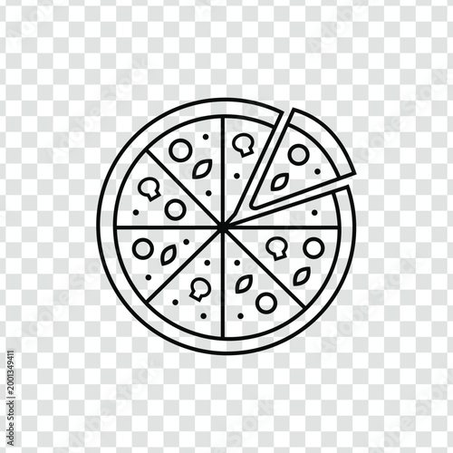 Black line pizza icon with toppings Vector

