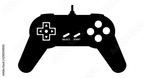 A black and white image of a video game controller