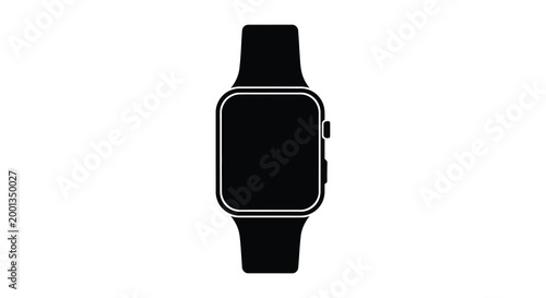 smartwatch silhouette with black straps and rectangular face on white background high quality professional detailed modern elegant stylish clean crisp