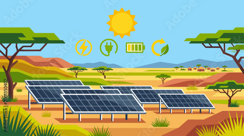 Africa Renewable Energy Solar Flat Vector Illustration