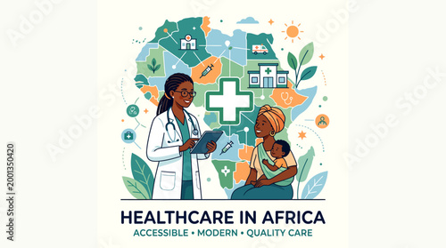 African Healthcare Aid Medical Flat Vector Illustration