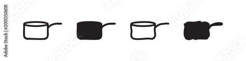 Set of Saucepan Icons in Outline Solid and Hand-Drawn Styles for Kitchen and Cooking Designs