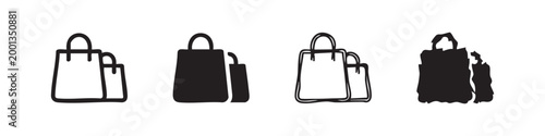 Retail Shopping Bags Icons in Different Drawing Styles for E-commerce and Commerce Graphics