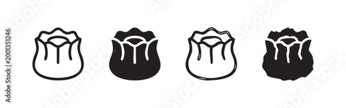 Dim sum, icons in outline and silhouette